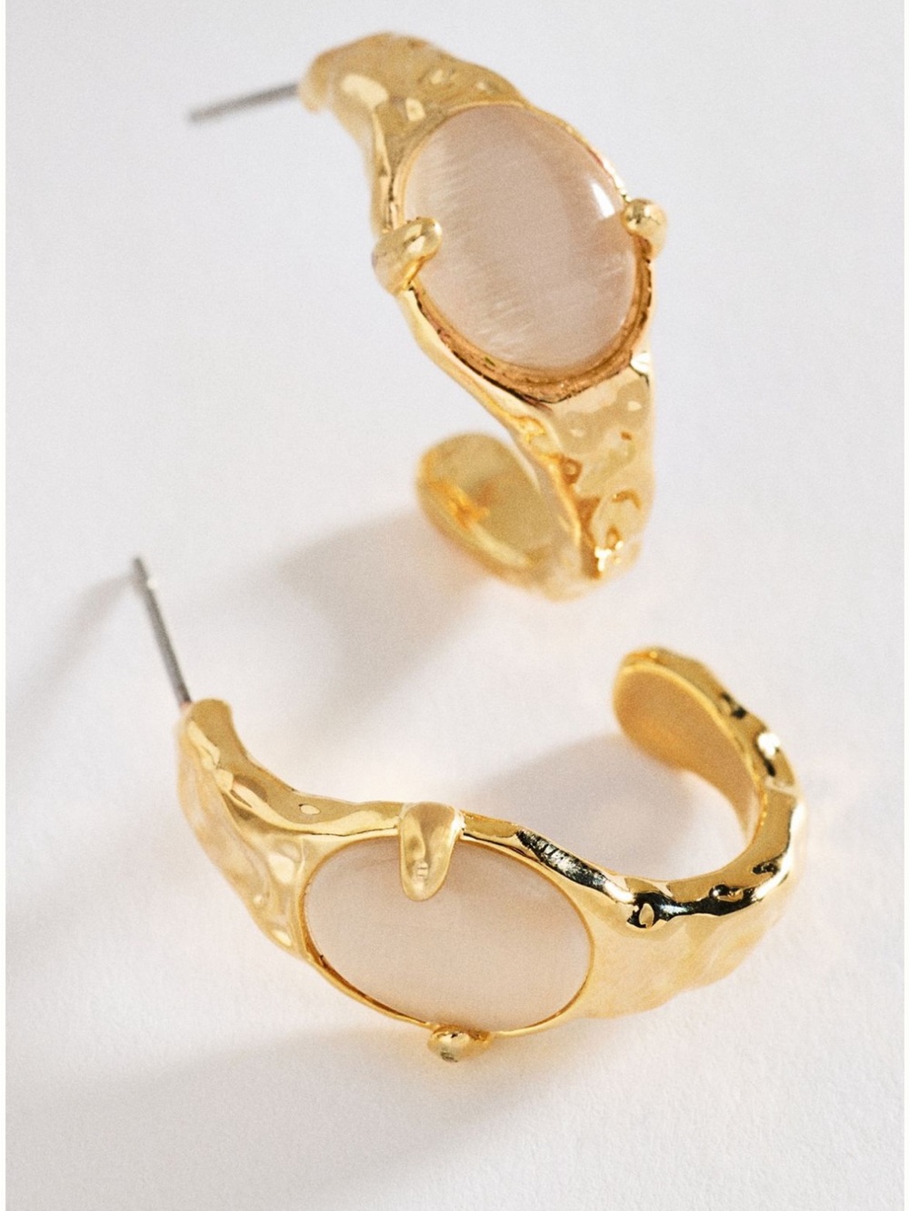 NWT Anthropologie Mini 14k Gold-Plated Hoop Earrings with Clear Oval Stone
